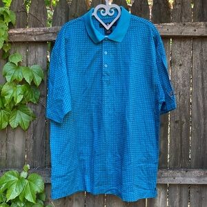 Vintage Tiger Woods Men Geometric Polo Golf Shirt Blue Short Sleeve Size Large